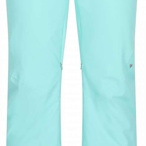 Obermeyer Women's Bliss Insulated Pants Tall 2024 - Light blue pants with a small black tag on the waistband, featuring two zippered pockets and a button fly.