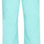 Obermeyer Women's Bliss Insulated Pants Tall 2024 - Light blue pants with a subtle pattern of darker blue lines and white dots, featuring a zippered pocket on the right thigh.