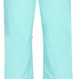 Obermeyer Women's Bliss Insulated Pants Tall 2024 - Light blue pants with a subtle pattern of darker blue lines and white dots, featuring a zippered pocket on the right thigh.