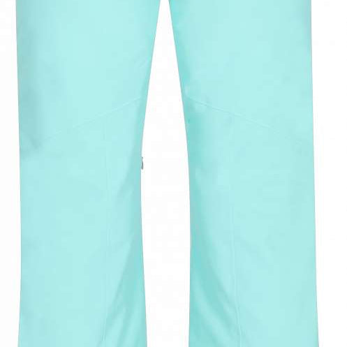 Obermeyer Women's Bliss Insulated Pants Tall 2024 - Light blue pants with a subtle pattern of darker blue lines and white dots, featuring a zippered pocket on the right thigh.