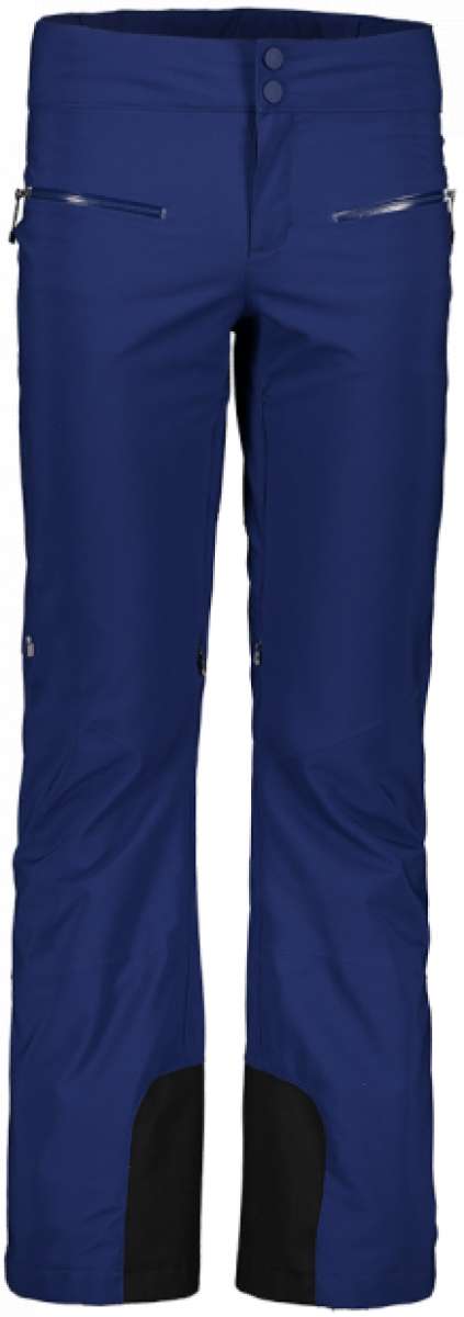 Obermeyer Women's Bliss Insulated Pants Tall 2024 - Dark blue pants with zippered pockets and silver zippers, featuring a subtle pattern of small white dots on the fabric.