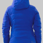 Obermeyer Women's Cosima Down Jacket 2022-2023 - A royal blue down jacket with a hood and quilted pattern on the sleeves.
