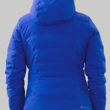 Obermeyer Women's Cosima Down Jacket 2022-2023 - A royal blue down jacket with a hood and quilted pattern on the sleeves.