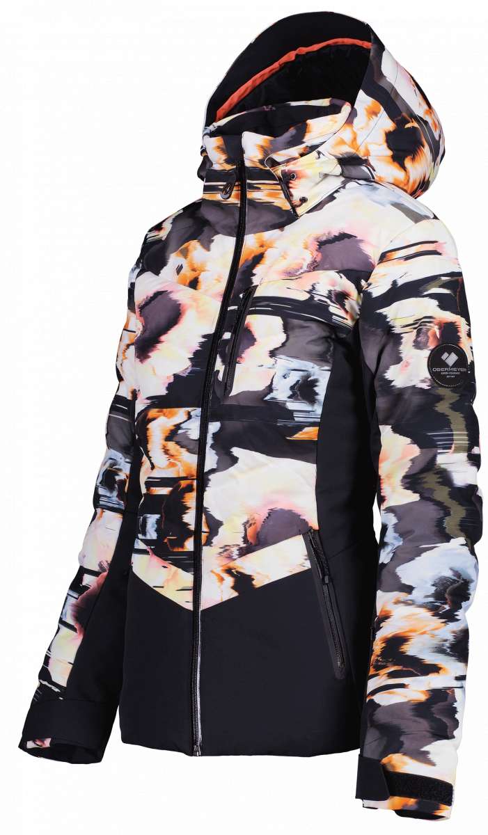 Obermeyer Women's Cosima Down Jacket 2022-2023 - A black down jacket with a fur-lined hood and zippered pockets.