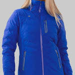 Obermeyer Women's Cosima Down Jacket - A royal blue down jacket with a high collar and zippered pockets.