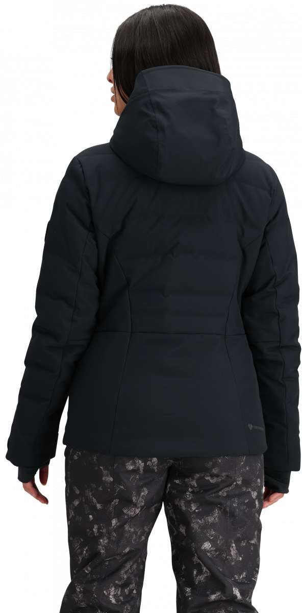 Obermeyer Women's Cosima Down Jacket 2024 - A black down jacket with a high collar and zippered pockets.