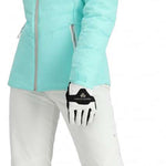 Obermeyer Women's Cosima Down Jacket - A light blue down jacket with a hood and white zipper.