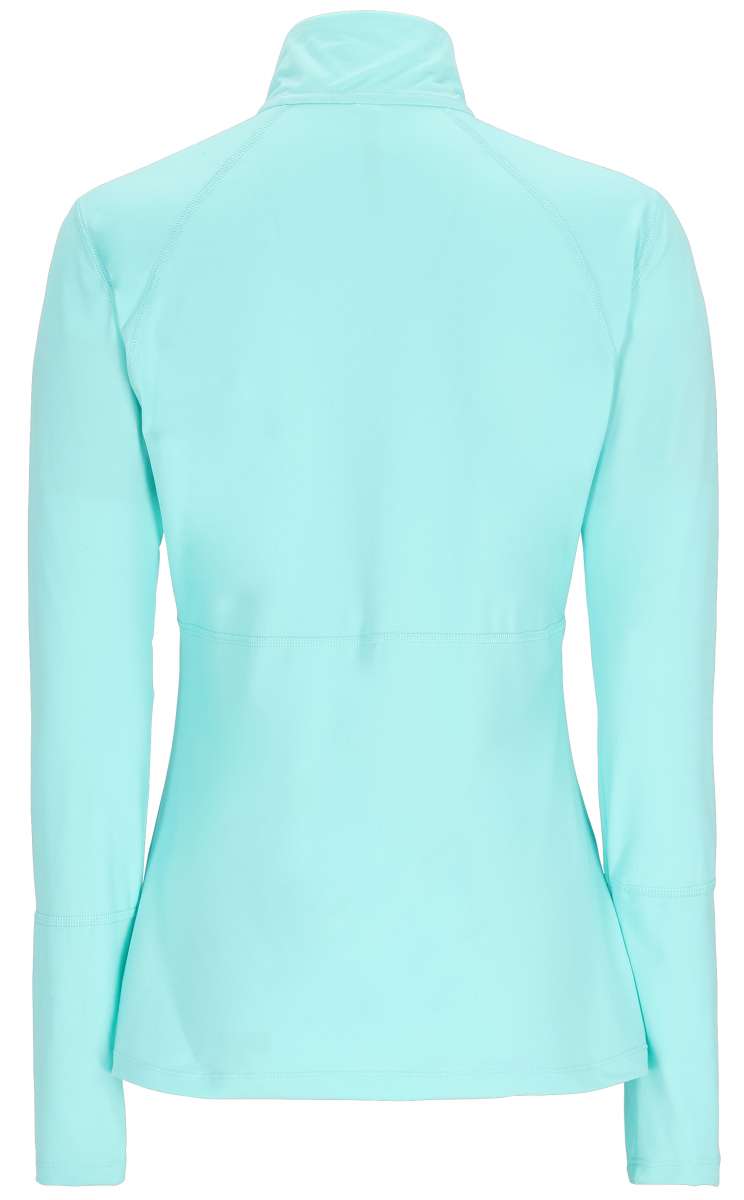 Obermeyer Women's Discover Quarter Zip Top 2024 - A mint green quarter-zip top with a high collar and long sleeves.