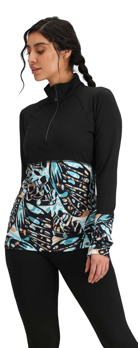Obermeyer Women's Discover Quarter Zip Top 2024 - A black quarter-zip top with a high collar and zippered chest pocket.