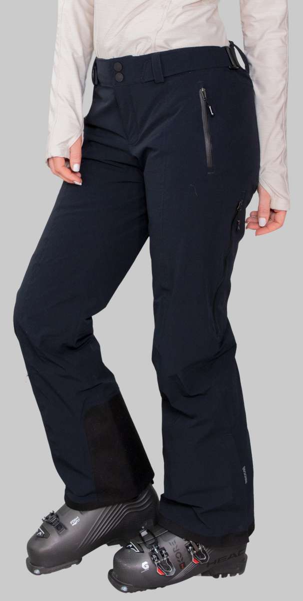Obermeyer Women's Emily Insulated Pant Short 2023 - Black insulated ski pants with zippered pockets and adjustable waistband.