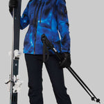 Obermeyer Women's Highlands Shell Jacket 2022-2023 - A blue and black snow jacket with a hood, zippered pockets, and adjustable cuffs.