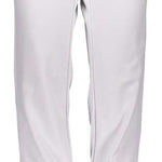 Obermeyer Women's Hillary Stretch Pant 2024 - A pair of white pants with a black button on the waistband, featuring two zippered pockets and a subtle patterned texture.