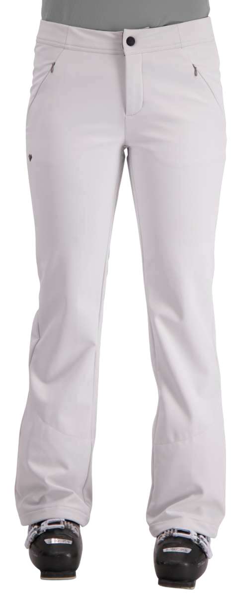 Obermeyer Women's Hillary Stretch Pants 2022-2023 - Light gray pants with zippered pockets and a black button on the waistband.