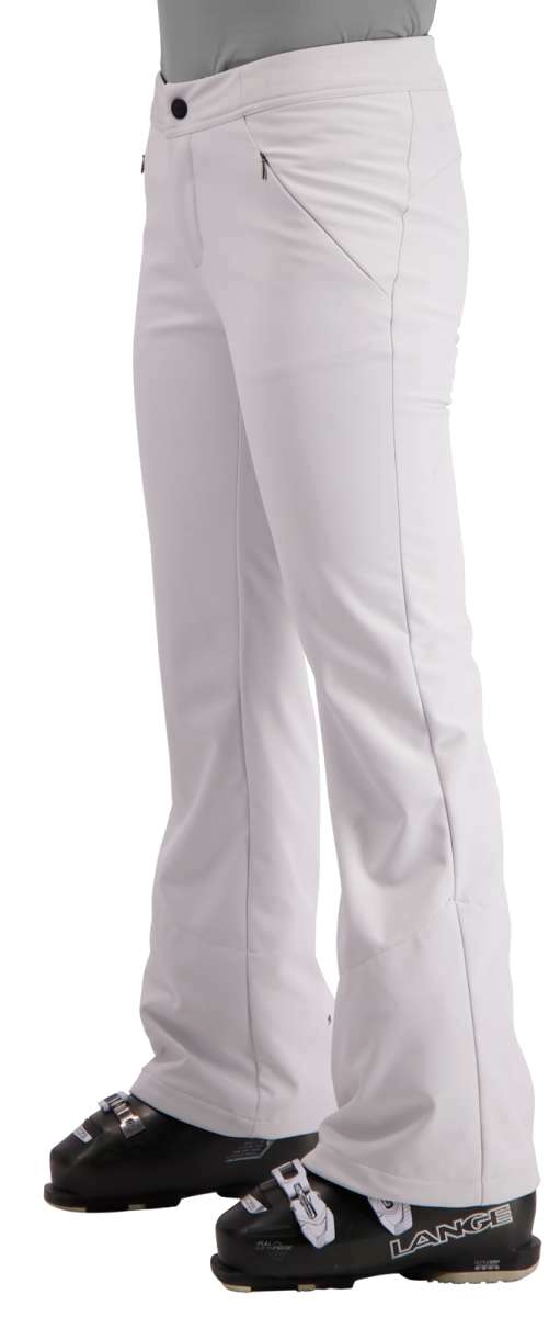 Obermeyer Women's Hillary Stretch Pants Short 2022-2023 - Pair of white snow pants with zippered pockets and a button fly.