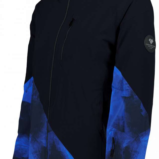 Obermeyer Women's Kayla Insulated Jacket 2022-2023 - A black jacket with a subtle pattern of diagonal stripes in a lighter shade of gray on the upper back and sleeves.