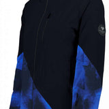 Obermeyer Women's Kayla Insulated Jacket Petite 2022-2023 - A black jacket with a blue pattern on the sleeves and chest pocket.