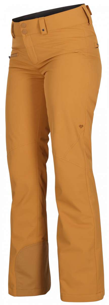 Obermeyer Women's Malta Insulated Pant 2024 - Tan snow pants with zippered pockets and belt loops.