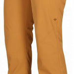 Obermeyer Women's Malta Insulated Pant 2024 - Tan snow pants with zippered pockets and belt loops.