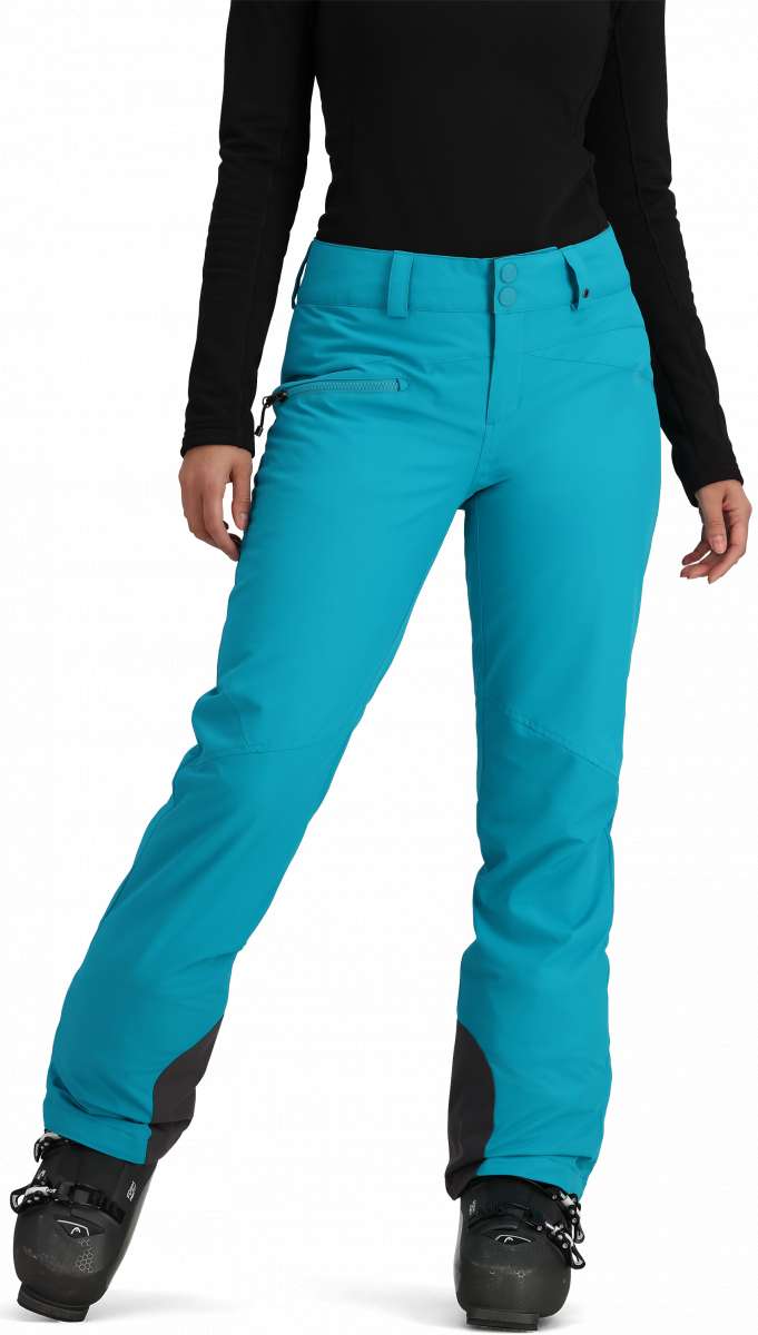 Obermeyer Women's Malta Insulated Pant 2024 - Black snow pants with a subtle white stripe pattern on the side of the leg.