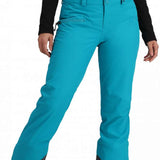 Obermeyer Women's Malta Insulated Pant 2024 - Black snow pants with a subtle white stripe pattern on the side of the leg.