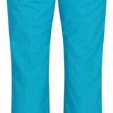 Obermeyer Women's Malta Insulated Pant 2024 - A pair of bright blue snow pants with a black logo on the left leg and a small pocket on the right hip.