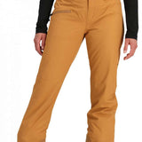 Obermeyer Women's Malta Insulated Pant 2024 - Tan snow pants with zippered pockets and belt loops.