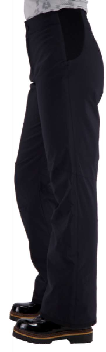 Obermeyer Women's Sugarbush Insulated Pants Short 2022-2023 - Black insulated pants with a subtle pattern of thin, darker horizontal stripes on the upper thigh area.