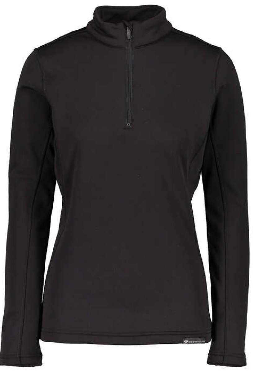 Obermeyer Women's Ultragear Quarter Zip Top 2024 - A black quarter-zip top with a high collar and zip running down the center of the chest.