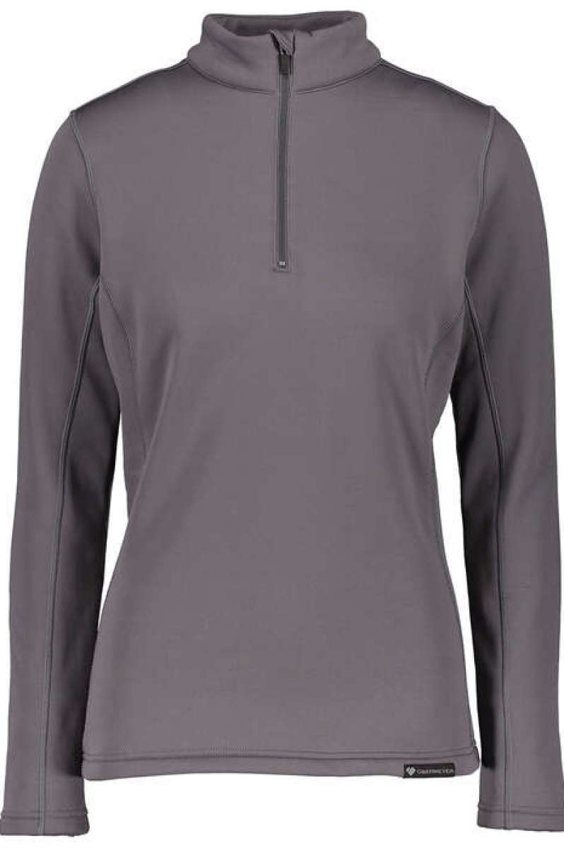 Obermeyer Women's Ultragear Quarter Zip Top 2024 - A heathered grey quarter-zip top with a high collar and zippered chest pocket.
