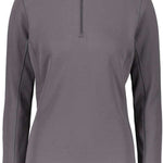 Obermeyer Women's Ultragear Quarter Zip Top 2024 - A heathered grey quarter-zip top with a high collar and zippered chest pocket.