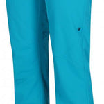 Obermeyer Women's Malta Insulated Pant Tall 2024 - A pair of bright blue snow pants with a black waistband and two zippered pockets on either side.