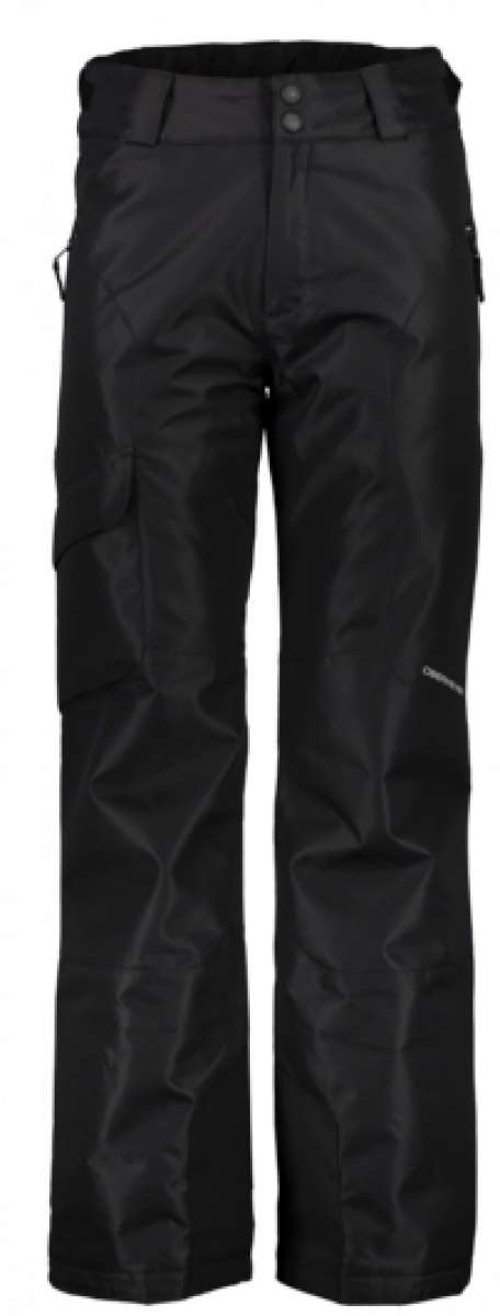 Obermeyer Nomad Cargo Pants 2022-2023 - Black cargo pants with two zippered pockets on each thigh and a black belt loop at the waistband.