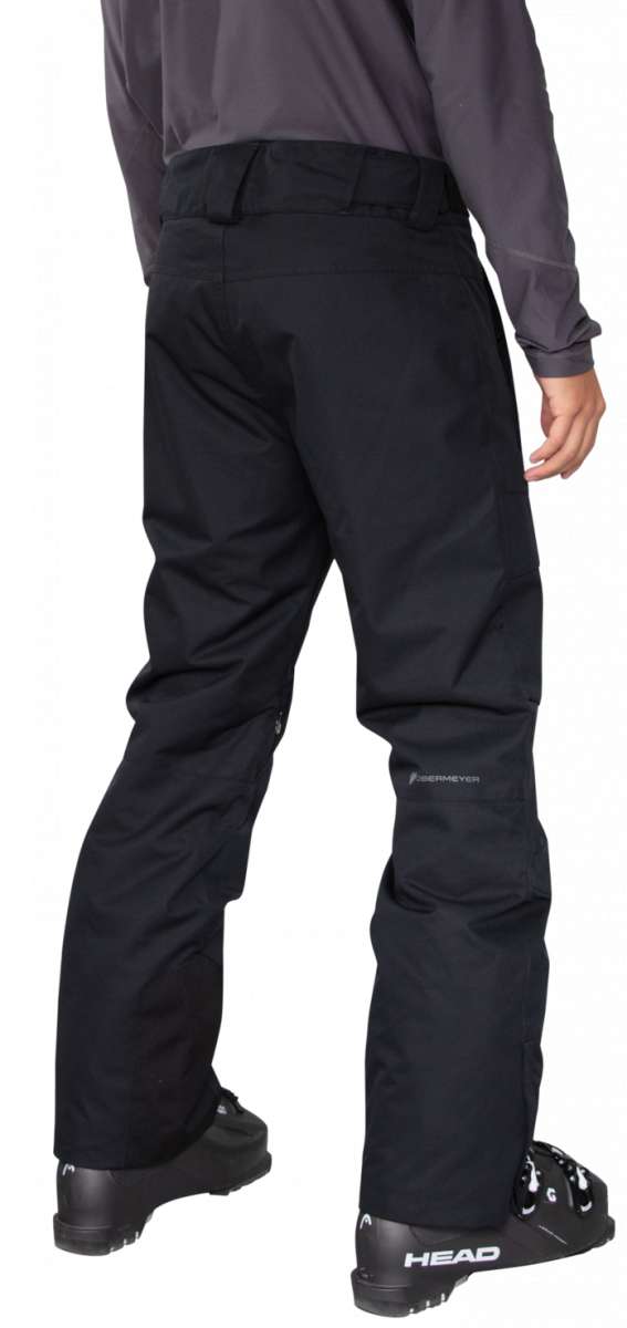 Obermeyer Orion Insulated Pant 2022-2023 - Black insulated ski pants with a belt loop and zippered pocket on the right thigh.