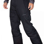 Obermeyer Orion Insulated Pant 2022-2023 - Black insulated ski pants with a zippered pocket on the thigh and adjustable Velcro straps at the waist.