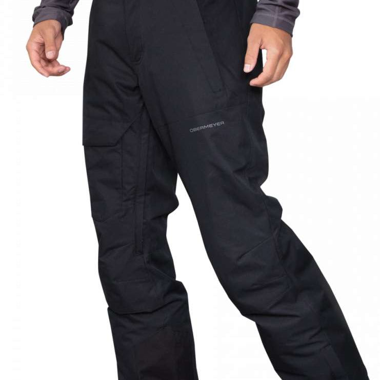 Obermeyer Orion Insulated Pant 2022-2023 - Black insulated ski pants with a zippered pocket on the thigh and adjustable Velcro straps at the waist.