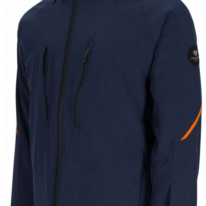 Obermeyer Raze Insulated Jacket 2024 - A navy blue jacket with a black zipper and two zippered pockets on either side.