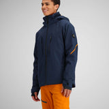 Obermeyer Raze Insulated Tall Jacket 2024 - A navy blue jacket with a black zipper and two zippered pockets on either side.