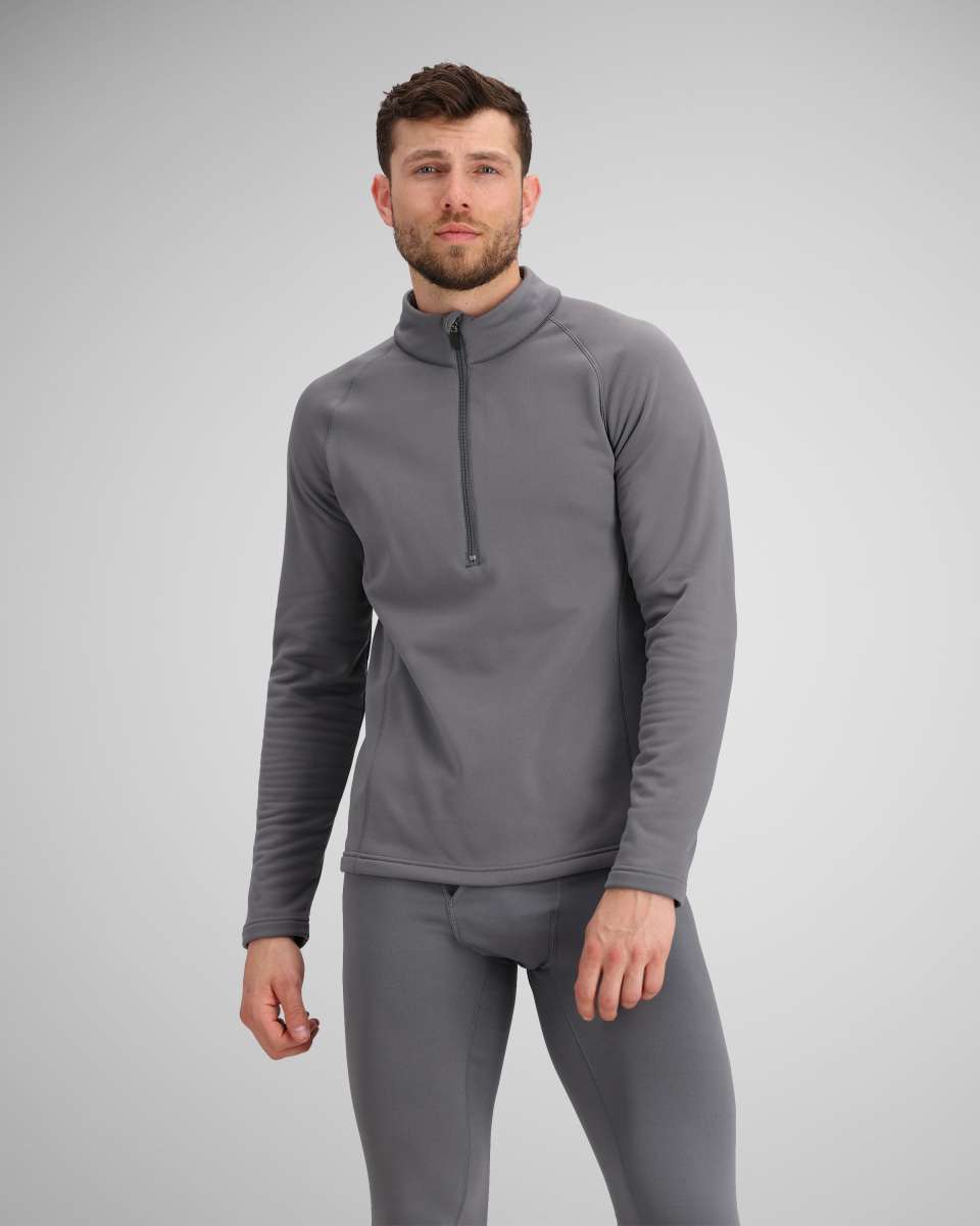 Obermeyer UltraGear 1/4 Zip Top 2024 - A gray quarter-zip top with a high collar and zip running down the front, worn by a model against a light-gray background.