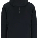 Obermeyer Xenon Insulated Jacket 2024 - A black insulated jacket with a hood, featuring a zipper down the front and two zippered pockets on either side.
