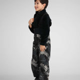 Obermeyer Youth Warp Insulated Bib Pants 2024 - Black insulated bib pants with a geometric pattern of gray and white triangles.