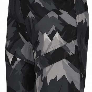 Obermeyer Youth Warp Insulated Bib Pants 2024 - Black bib pants with a geometric pattern of gray and white shapes.