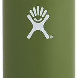 Hydro Flask - A green water bottle with a silver screw-on lid, featuring a standard mouth opening and a handle on top.