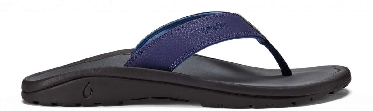 Olukai Ohana Sandals - Pair of navy-blue sandals with a textured strap and a small logo on the side.