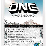 Oneball 4WD 5 Pack Wax 2022-2023 - A white plastic package with a red logo and black text, featuring a mountain range in the background.