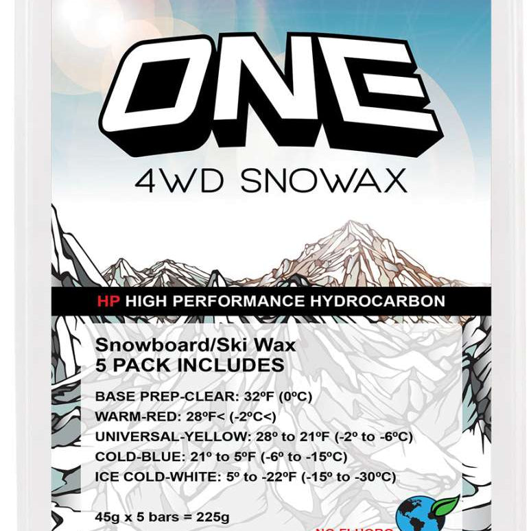 Oneball 4WD 5 Pack Wax 2022-2023 - A white plastic package with a red logo and black text, featuring a mountain range in the background.