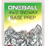Oneball 4WD Base Prep Clean Wax 2022-2023 - A green and white box with a snowboarder riding down a mountain on it.