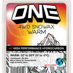 Oneball 4WD Warm Wax 28F 2024 - A white wax block with a blue logo and black text on its packaging.