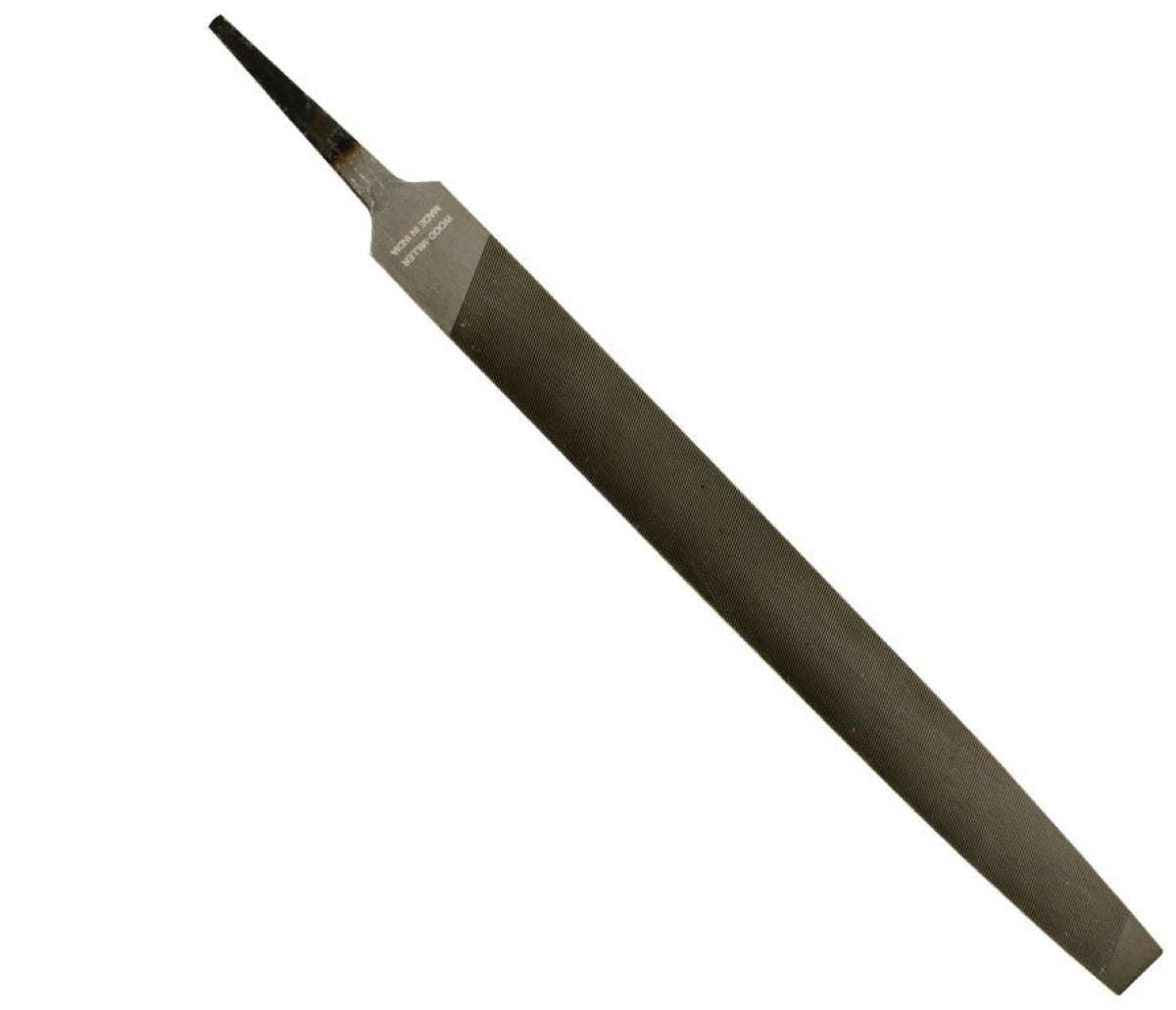 Oneball - 8 inch steel file with a flat rectangular shape, dark gray color and ridged texture on its surface.