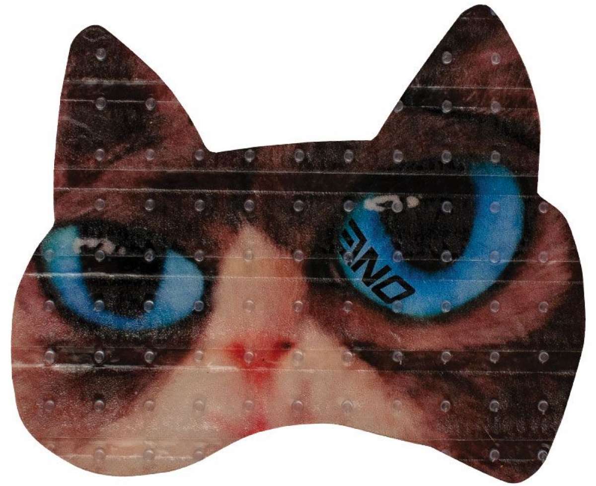 Oneball Cat Eyes Stomp Pad 2024 - A cat's face with blue eyes and brown fur.