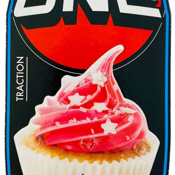 Oneball Cupcake Stomp Pad - A pink cupcake with white frosting and star-shaped sprinkles on top, sitting in a white wrapper.